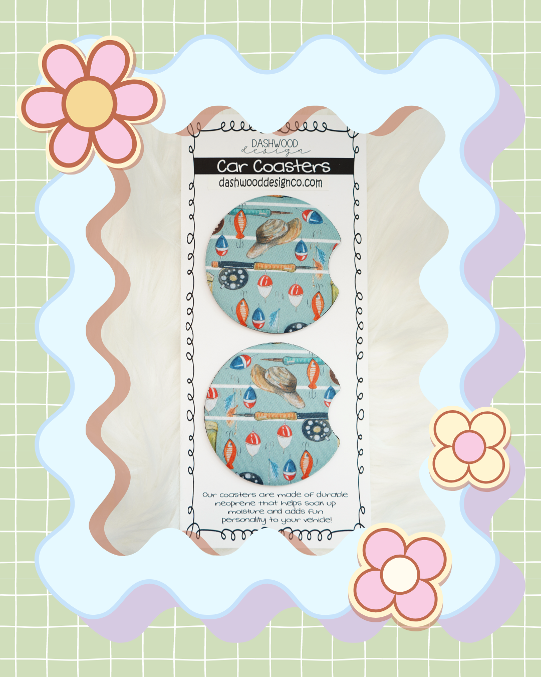 Fishing Pattern Car Coasters