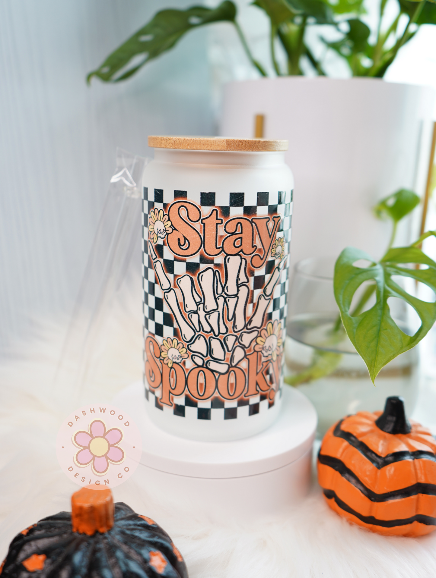 Stay Spooky Skeleton 16 oz Glass Can