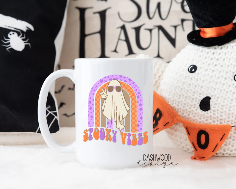 Spooky Vibes Peace Ghost Coffee Mug