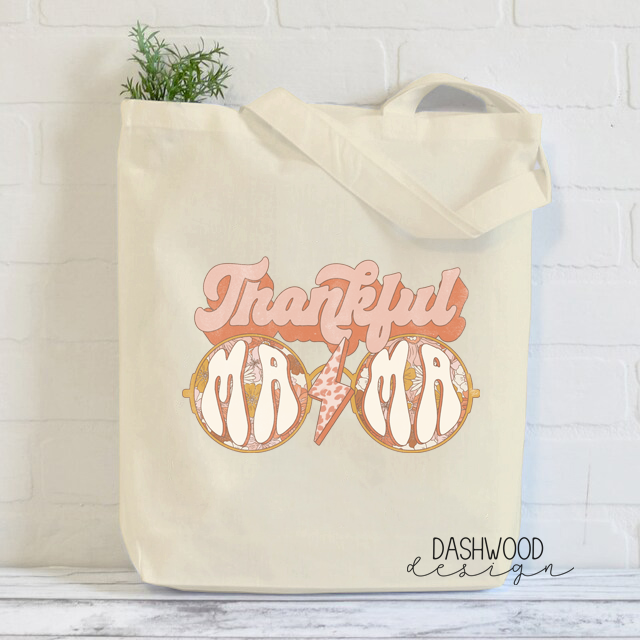 Thankful Mama Retro Leopard Lightning Bolt Sublimated Tote