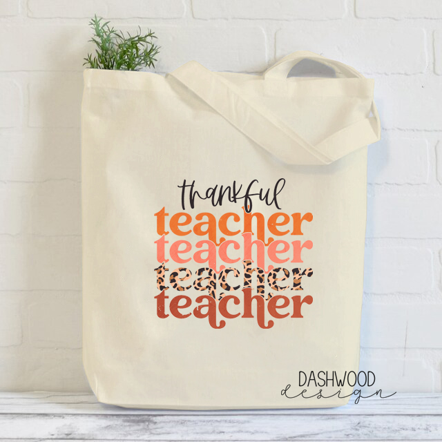 Thankful Teacher Teacher Teacher Teacher Stacked Leopard Sublimated Tote