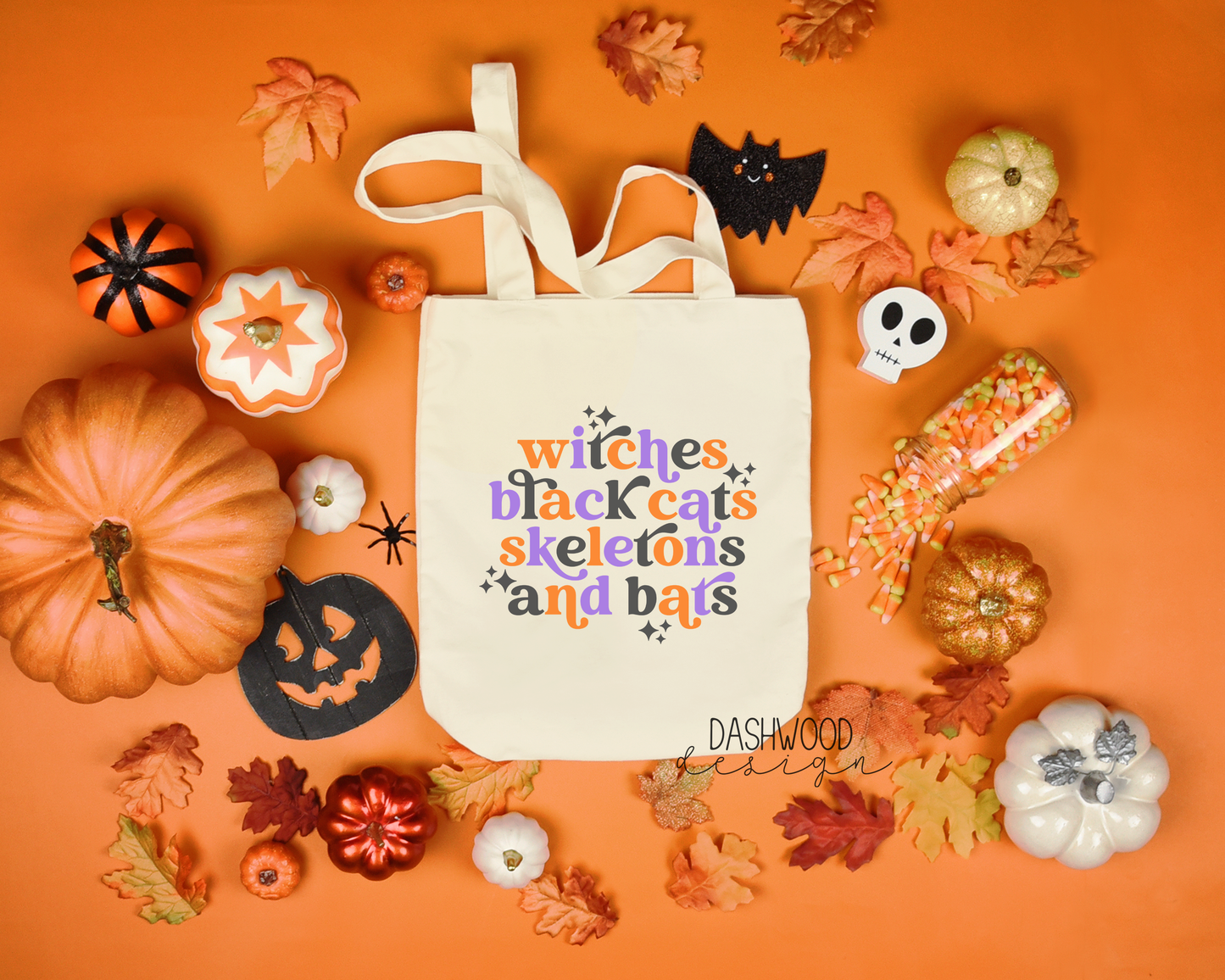 Witches Black Cats Skeletons And Bats Sublimated Tote
